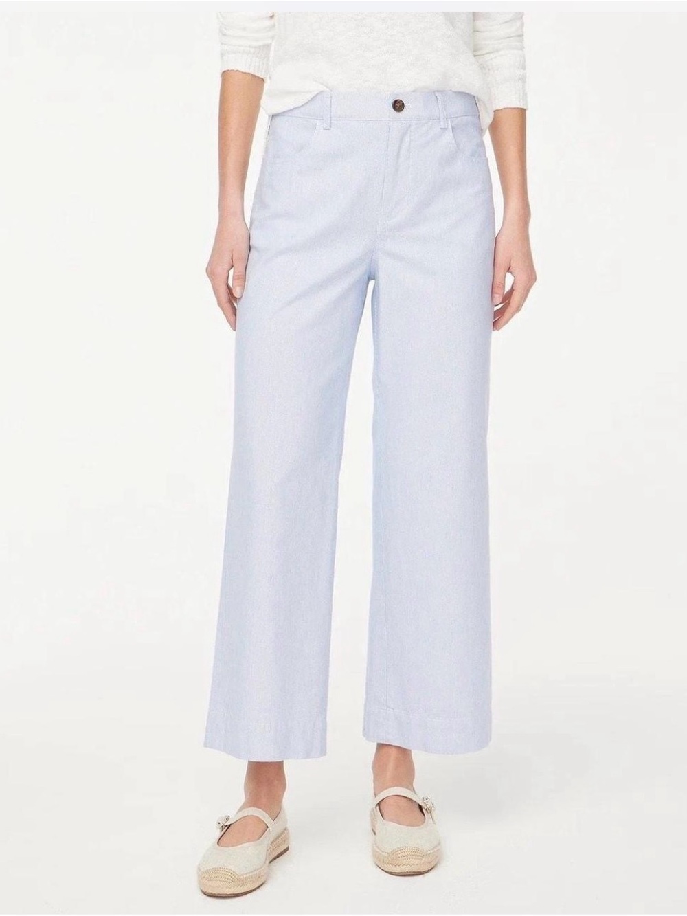 J.Crew Ella High Rise Wide Leg Crop Pants Size 29 Micro Stripe Light Blue
